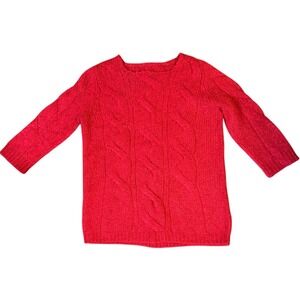 Red Alpaca Blend Cable Knit Sweater Cozy Chunky Pullover Size M